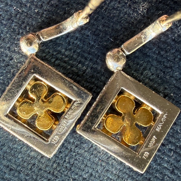 Designer MICHAEL BEAUDRY Platinum 18K Yellow Gold Diamond Flower Drop Earrings - Picture 5 of 15